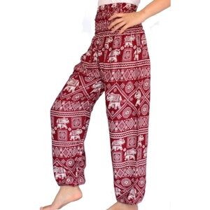 Bohemian Harem Lounge Elephant Print Red Pants